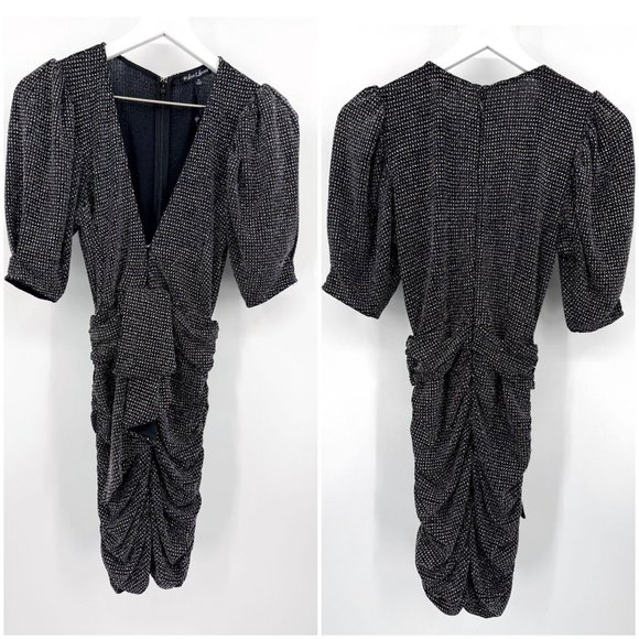 For Love & Lemons Black Margaux Glitter Deep V Ruched Mini Dress Womens M NWT - Picture 12 of 12